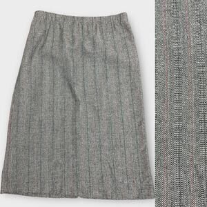Vintage Wool Tweed Secretary Skirt Black White Back Button Ermane USA